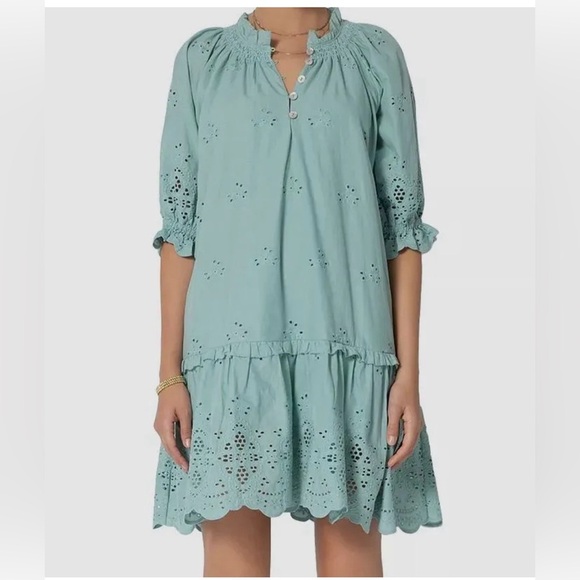 Tart Women's Blue Mia Eyelet Cotton Shift Dress Size Small - Picture 4 of 9